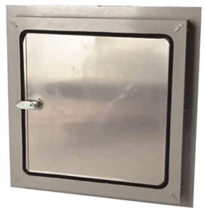 rv exterior access panel with piano-hinge aluminum