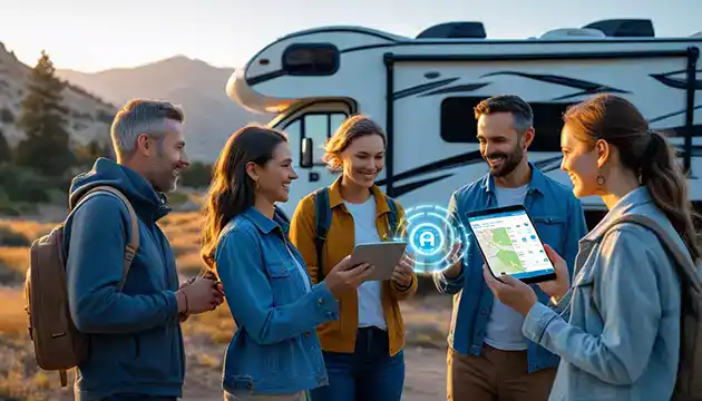 2 Couples using tablets for RV location