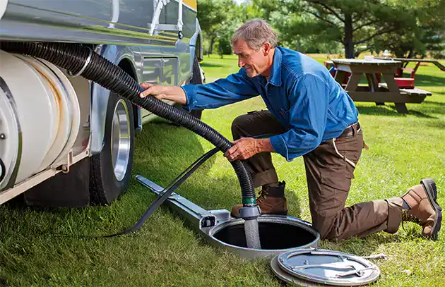 man discharging rv waste water