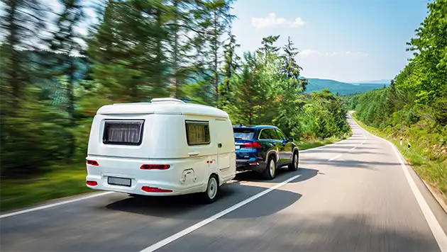 RV travel trailer one way road