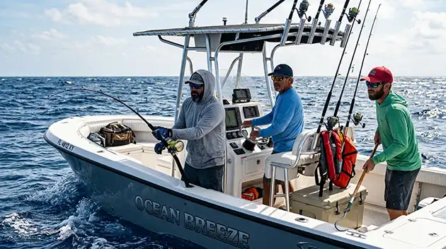 deep sea fishing in a center console boat
